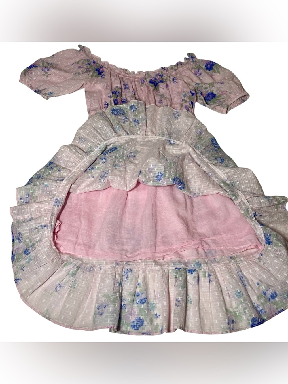 LoveShackFancy Lai Mini Dress Pink Floral Smocked Cotton Puff Sleeve S - Picture 5 of 10